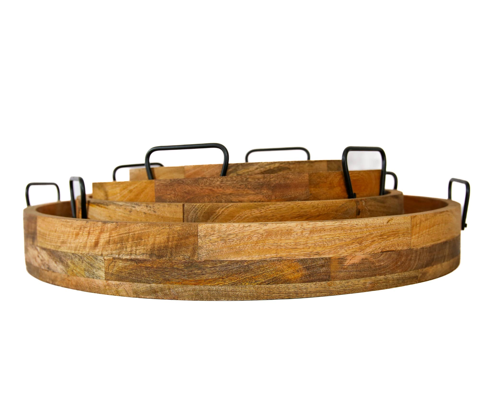 Forever Green Art – Engroshandel Serveringsbakke – Mango træ rundt serveringsbakke sæt af 4 – Natur & Valnød1