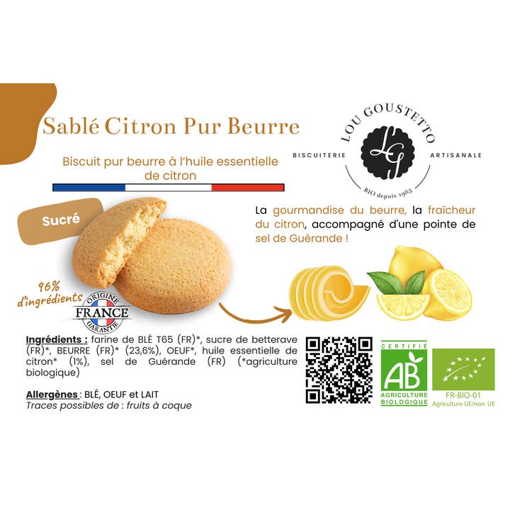 Laminiertes Informationsblatt - Zitronen-Shortbread mit reinem Butter für den Großhandel von Lou Goustetto