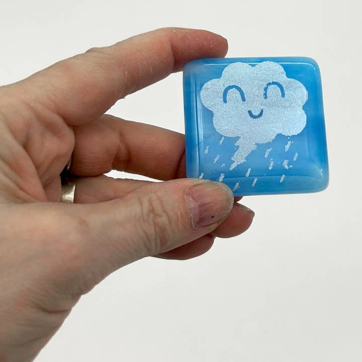 Happy Storm Cloud Fused Glass 1.75" Magnet for wholesale by Kiku Handmade | Contemporary Fused Glass Home Goods