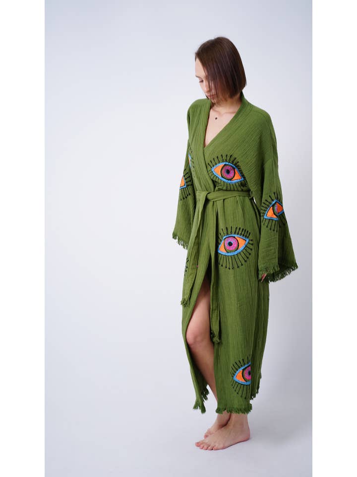 Bodho – Kimono - Mulher por atacado – Artesanal Evil Eye Festival de Boho Kimono, Boho Beachwear5