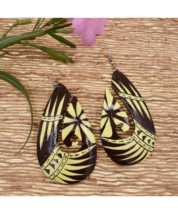 DK Hawaii - Wholesale Dangle Earrings - Hand Carved Fish Hook Coconut Earrings
