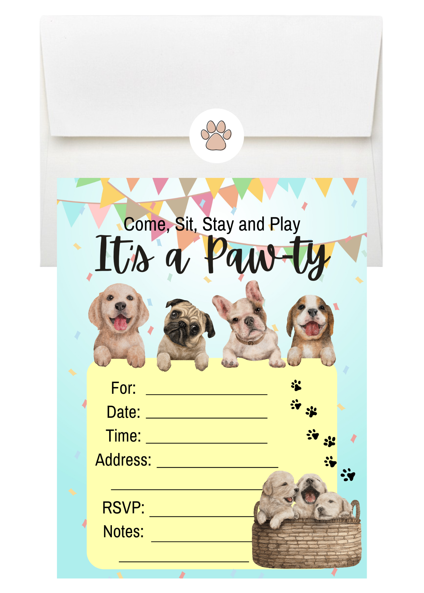 LM Studioz - Wholesale Invitations - Puppy Dog Party Invitations comes with Envelopes + Stickers3