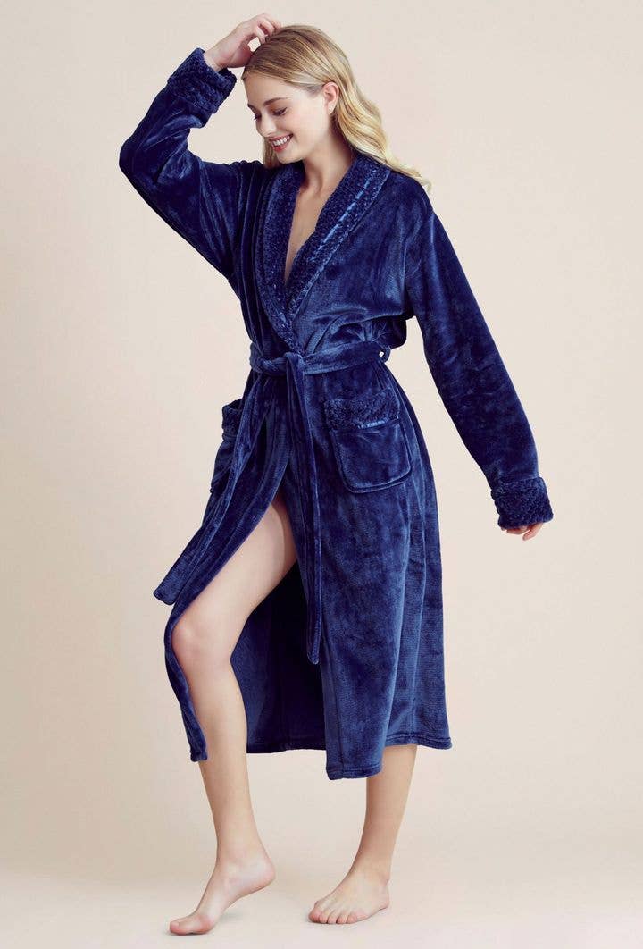 robesnmore - Wholesale Robe - Women's - Women Plush Shawl Collar Robe Navy1