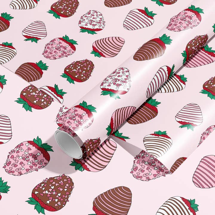 Sammy Gorin LLC - Wholesale Wrapping Paper Roll - Chocolate-Covered Strawberries Gift Wrap Wrapping Paper