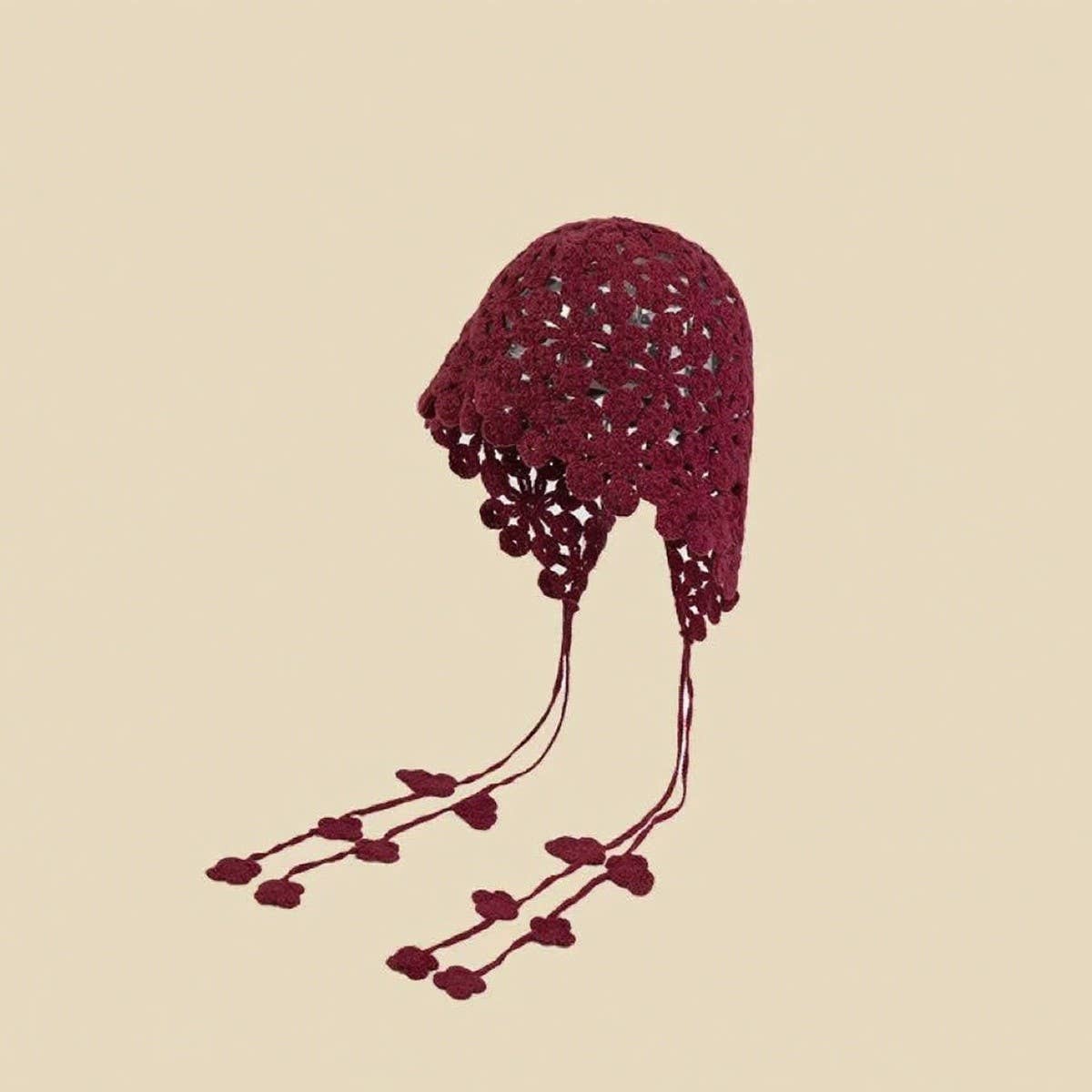 ACCITY - Wholesale Beanie - Women's - Boho Crochet Beanie – Floral Tassel Knit Hat_CWAH043241