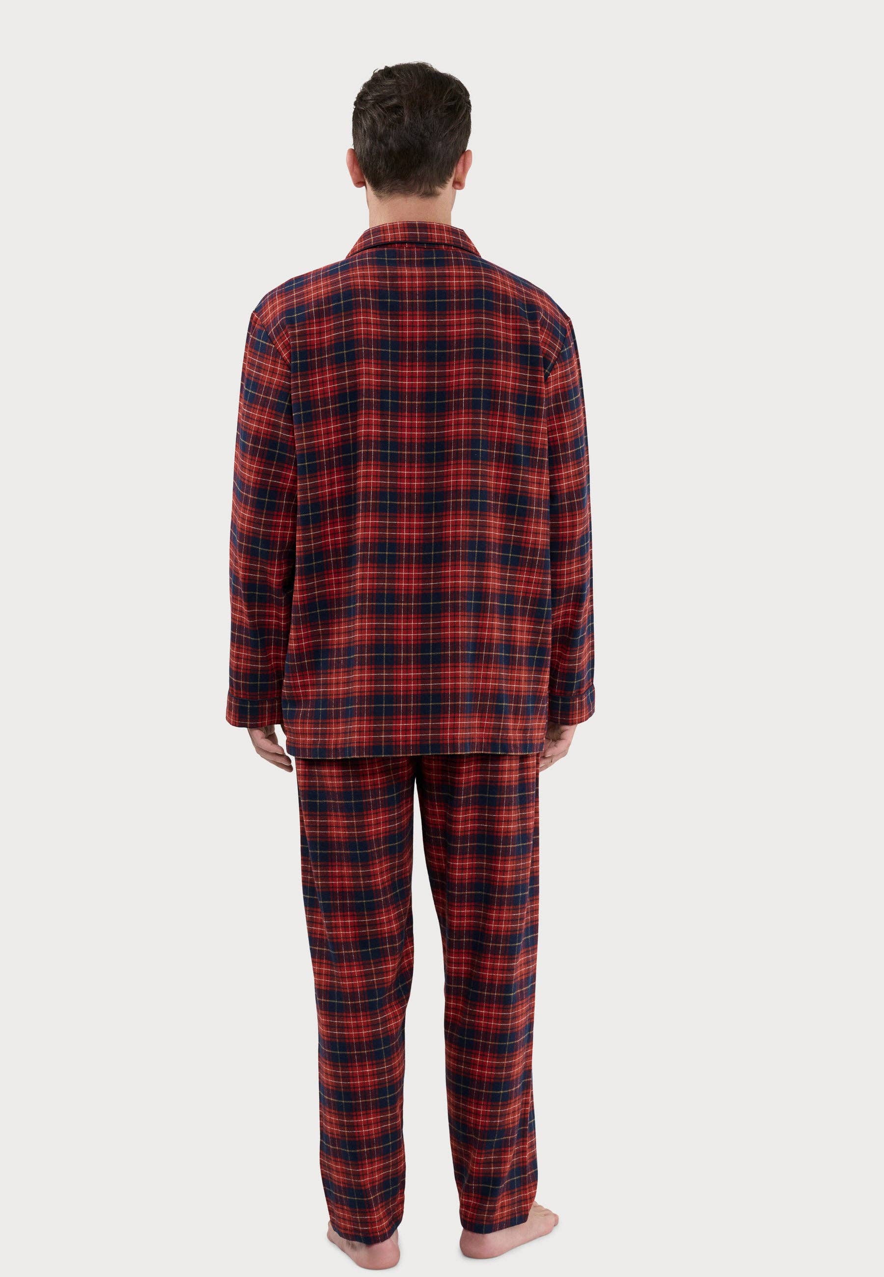 Men's Long Lapel Pajamas Cotton Flannel - Red 2820 for wholesale on Faire2
