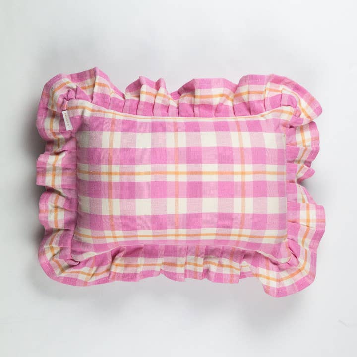 Archive NY Abigail Ruffle Plaid Pillow in Bubblegum for wholesale by Archive NY