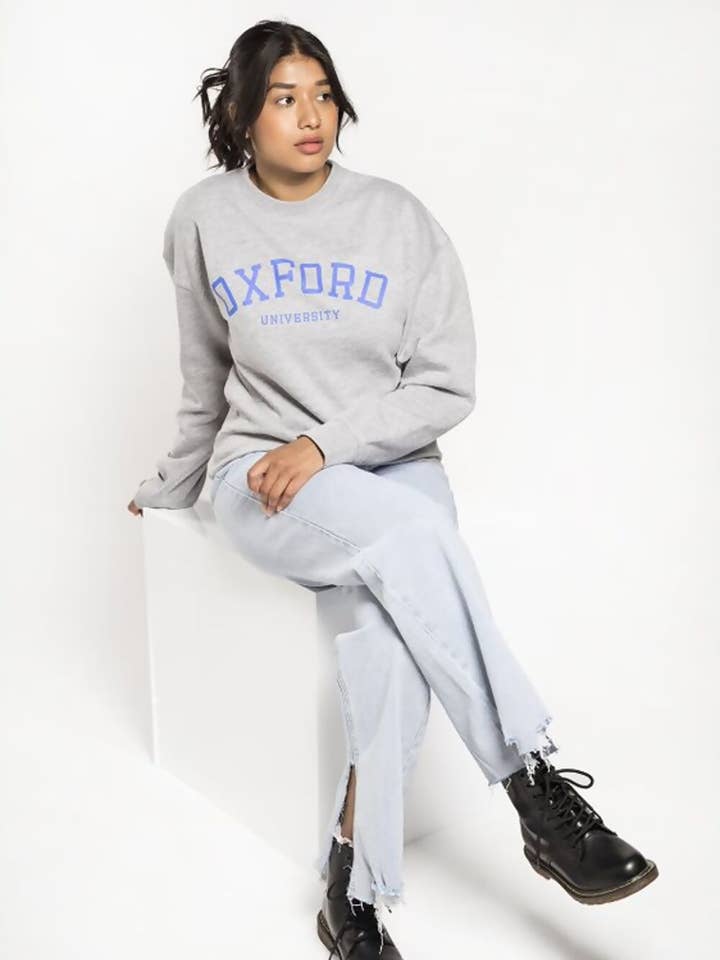 justyouroutfit - Vendita all'ingrosso Felpa stampata - Donna - FELPA OVERSIZE OXFORD UNIVERSITY GRIGIA