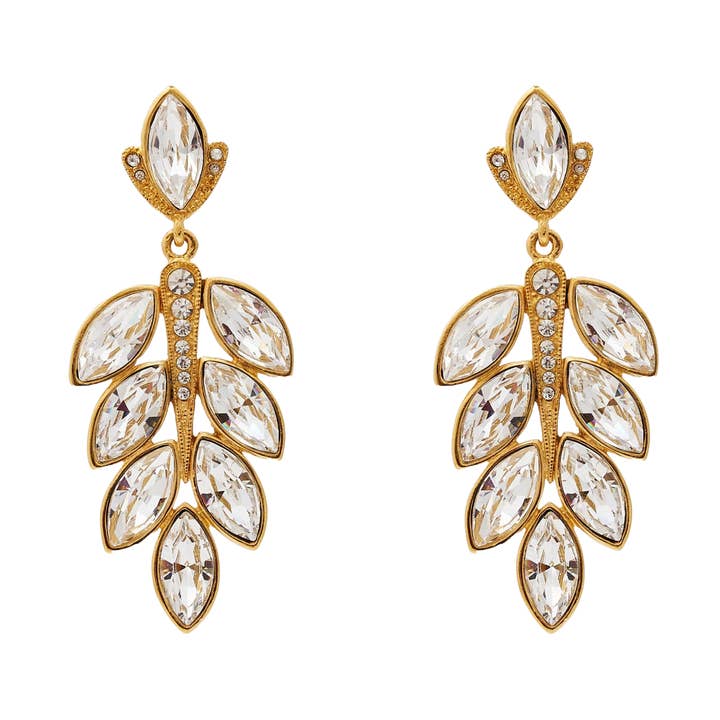 Boucle d'oreille percée de feuilles de cristal en cascade pour la vente par Kenneth Jay Lane