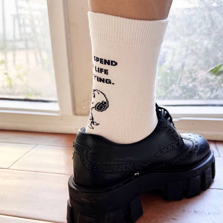 Snoopy Happiness Quote Crew Socks for wholesale by K-Wonderland