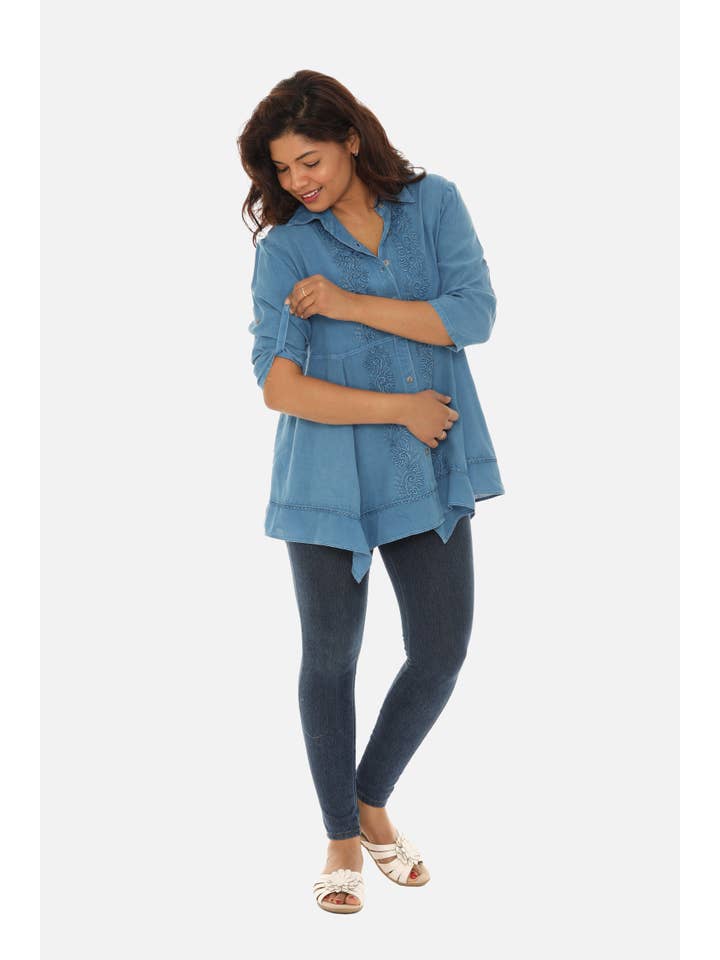 Shoreline Wear. INC – Engroshandel Tunika - Dame – Kvinder Buttton Down Broderi Tunika3