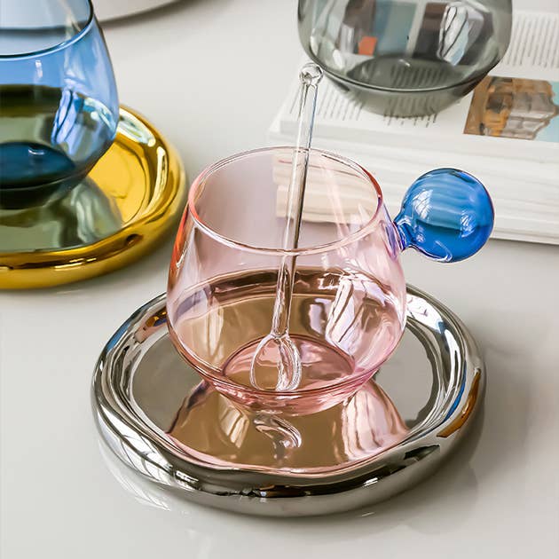 TUTU Home - Wholesale Coffee mug - "Lollipop" Pink & Blue Glass Coffee Mug 300ml – Borosilicate Cup1