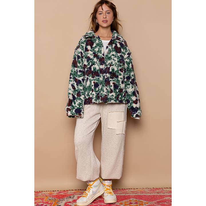 Pol Clothing - Wholesale Fleece - Women's - Button down fleece floral pattern fleece jacket SALE