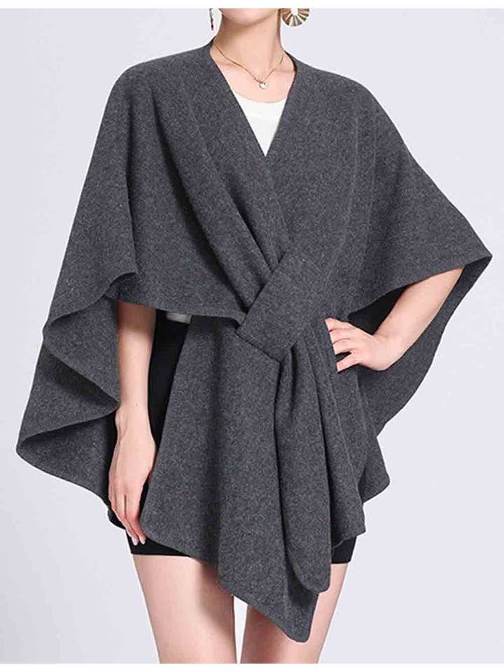 Sweetkama - Wholesale Cape – Women's - Ladies Solid Color Short Sleeves Knit Shawl Cape6