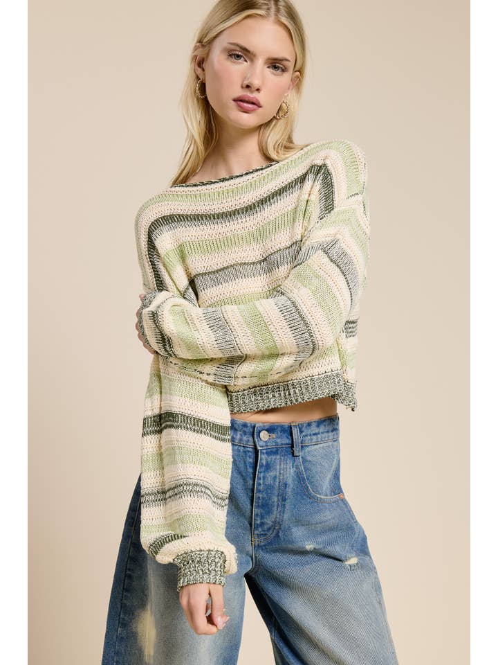 Mimosa - Wholesale Knit Sweater - Women's - Contrast Stripe Lightweight Knit Sweater14