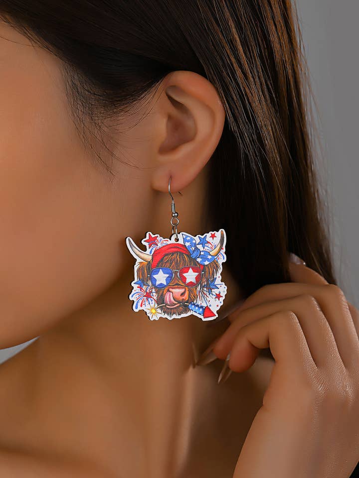 4th of July Wooden Colorful Skateboard Print Earrings ZK2997 for wholesale by UNISHE