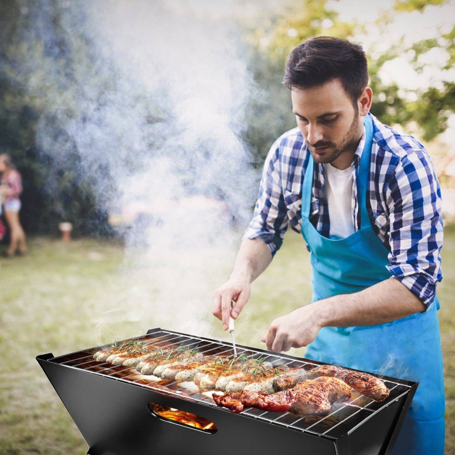 Black Portable BBQ Barbecue Grill Foldable Charcoal Grill Camping Garden Outdoor Travel for wholesale on Faire4