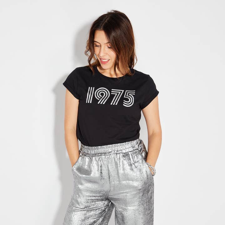 1975 Tshirt Black & Silver for wholesale by Disko Kids