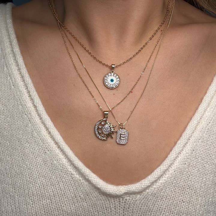 Starlite By J - Wholesale Pendant/Charm Necklace - Initial Necklace (Pavé Cube)