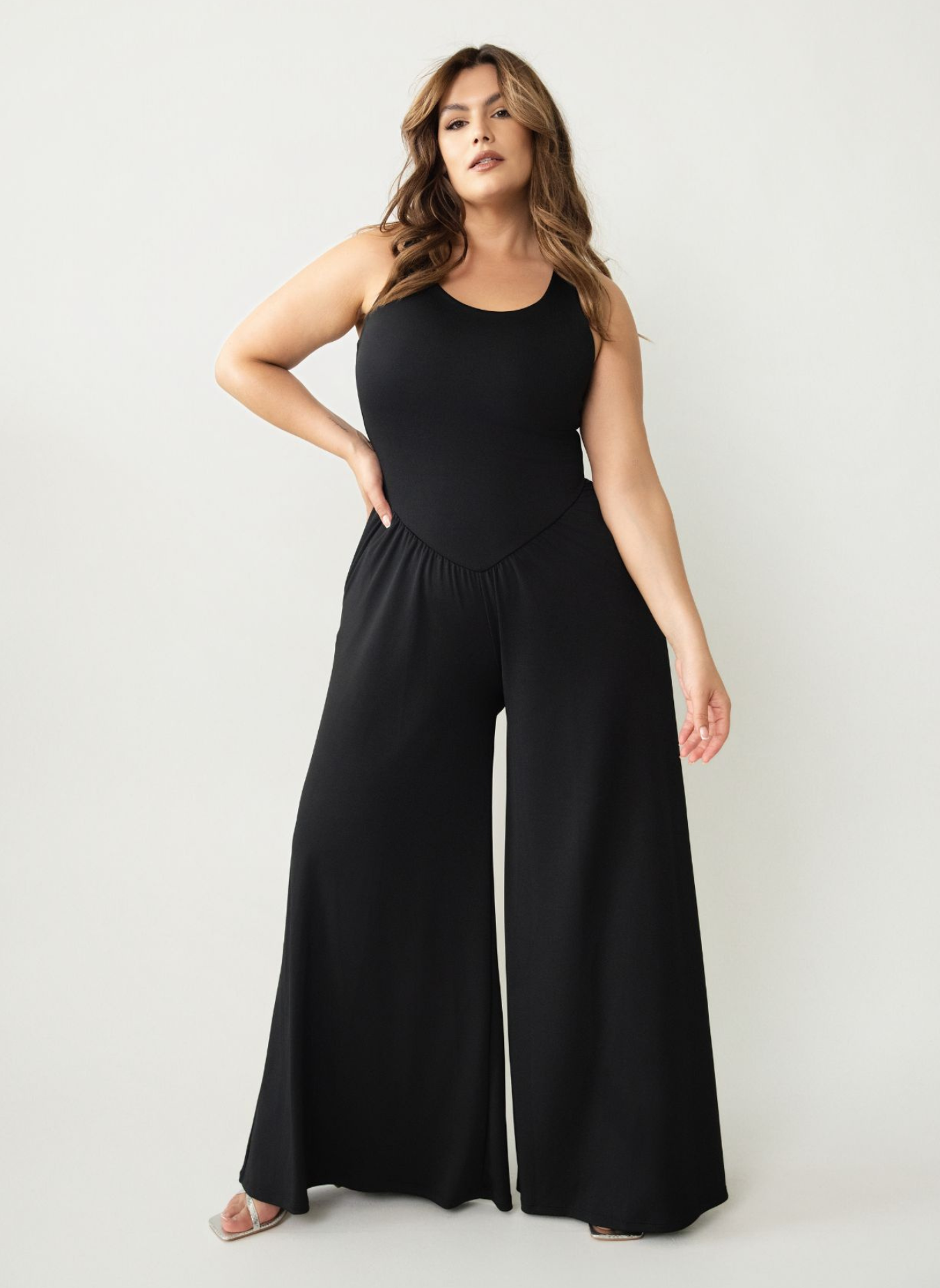 Black Monique Drop Waist Wide Leg Jumpsuit for wholesale on Faire0