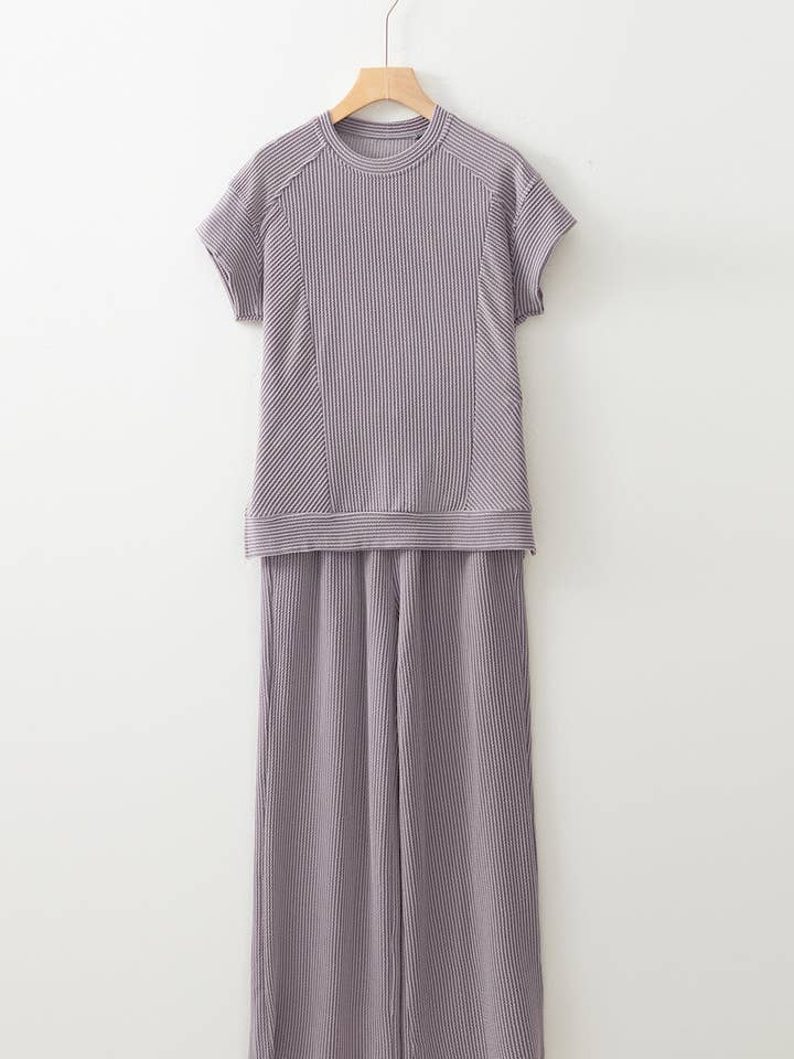 Threaded Pear - Wholesale Lounge Set - Women's - Leilany Corded Knit Short Sleeve Set14