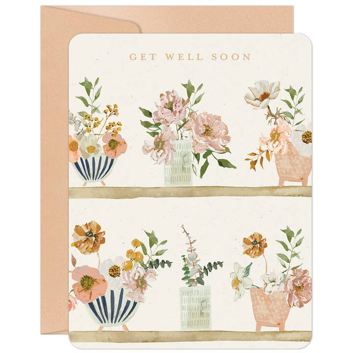 Willow & Ivy Press - Wholesale Get Well Card - Get Well Soon Flower Arrangements on Shelf Get Well Card