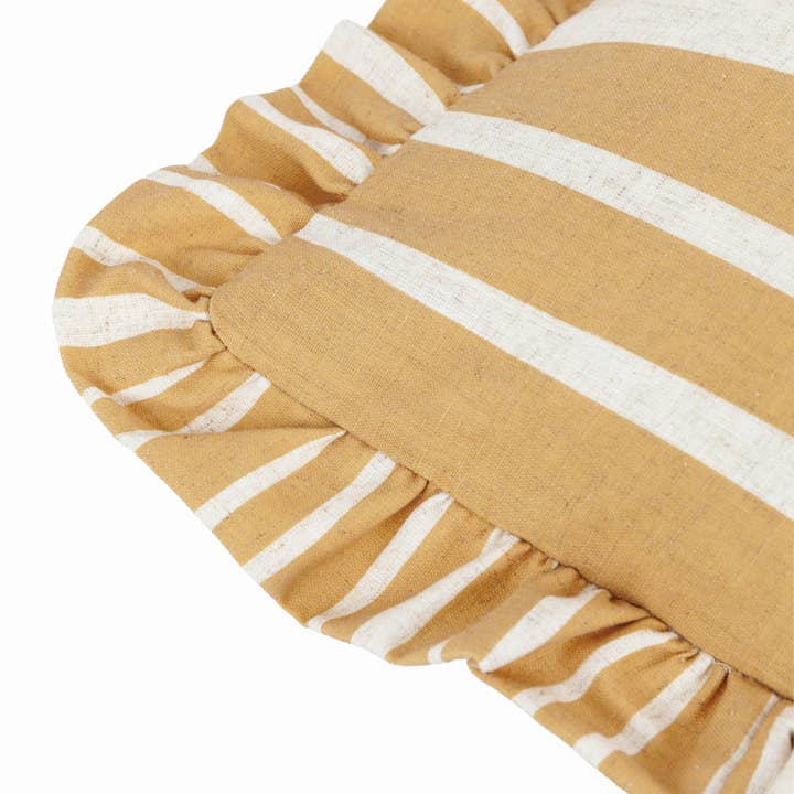 Linen Ochre Carmon Stripe Ruffle Cushion Linen/Ochre for wholesale on Faire4