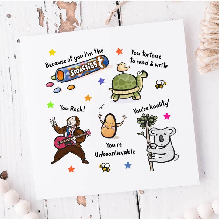 Tarjeta de felicitación de maestro con juego de palabras para venta al por mayor de The Crafty Giraffe