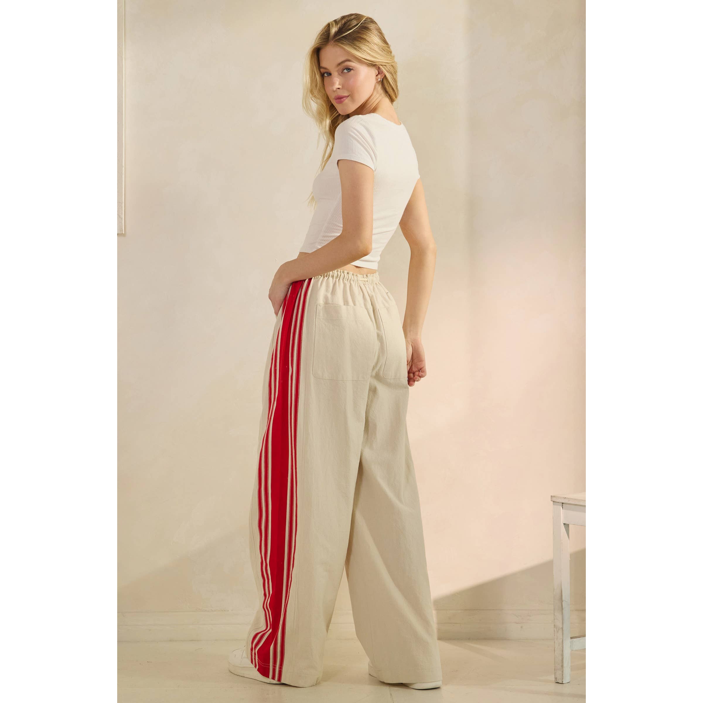 Ivory Sport Striped Wide Legged Pants for wholesale on Faire9