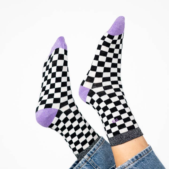 BILLYBELT - Venta al por mayor Calcetines - Mujer - Calcetines a cuadros - Blanco y negro