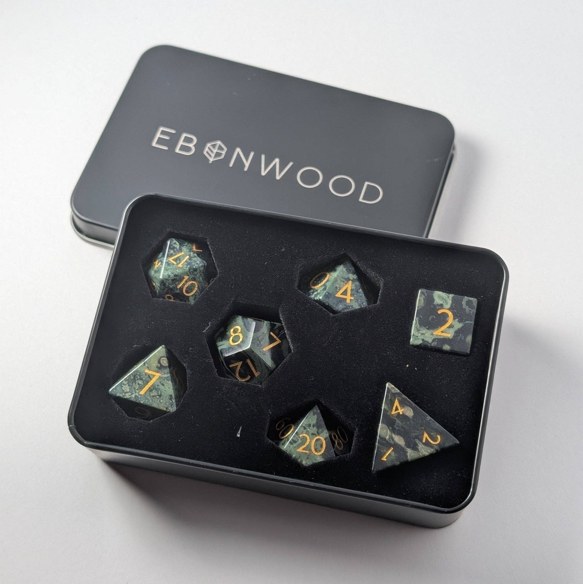 EBONWOOD - Wholesale Dice - Kambaba Jasper - 7 Piece Polyhedral Gemstone Dice Set5