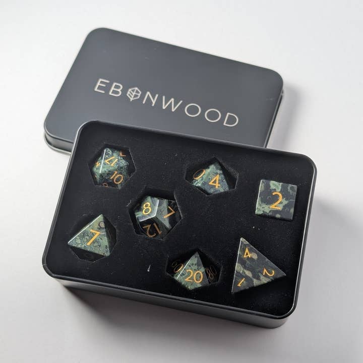 EBONWOOD - Wholesale Dice - Kambaba Jasper - 7 Piece Polyhedral Gemstone Dice Set5