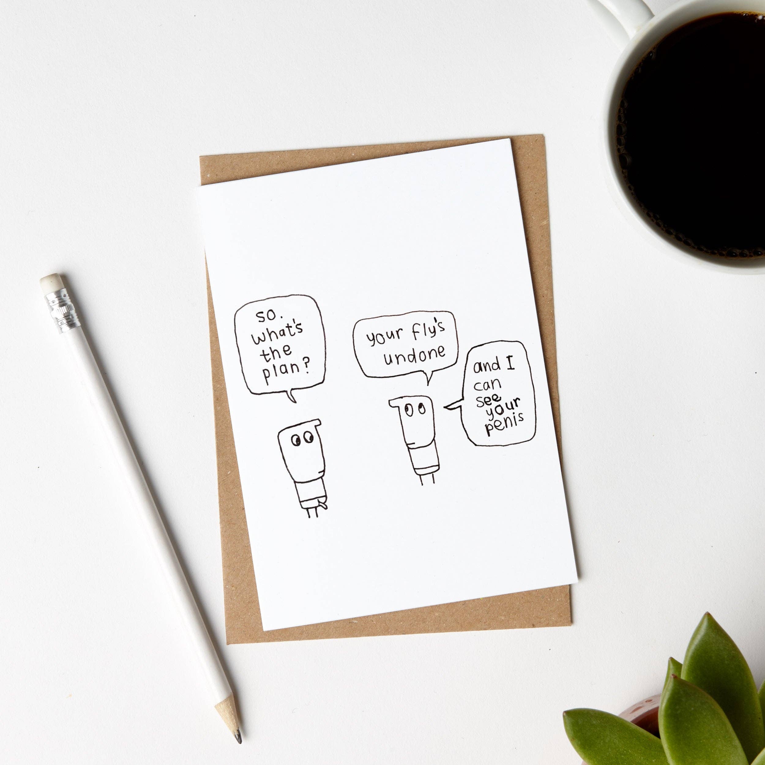 Hazel Bee – wholesale Everyday greeting card – Your Fly's Undone Penis Card for Work Colleague1