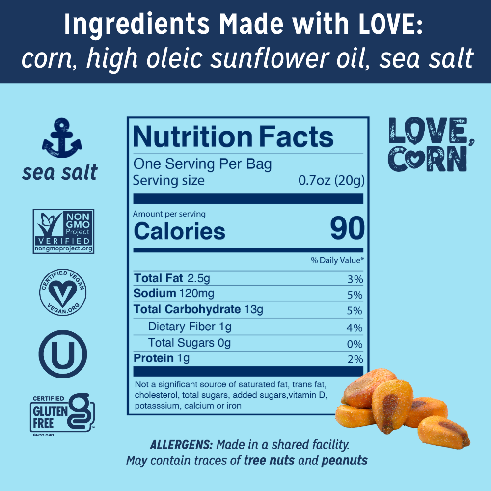 LOVE CORN - Wholesale Puffed Snack - LOVE CORN Sea Salt Multipack 0.7oz x 20 Bags3