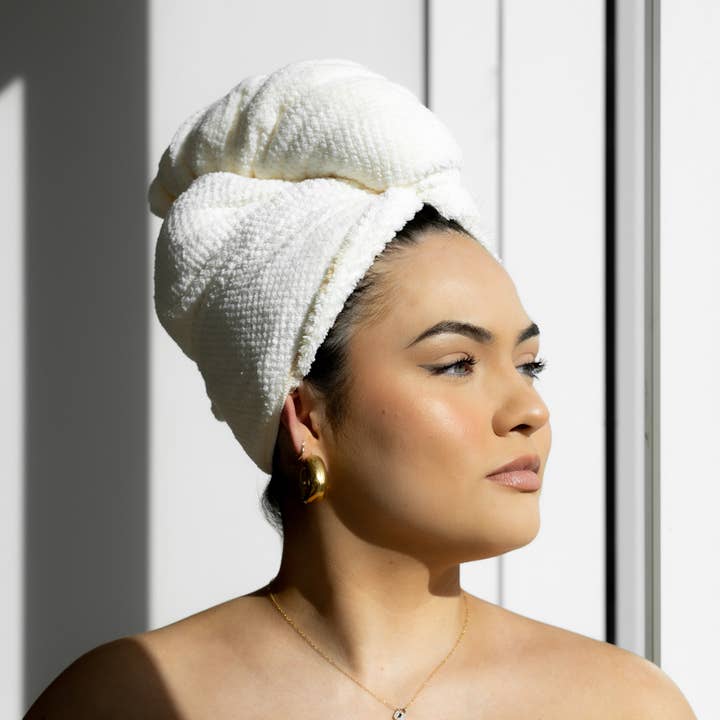 VOLO Hero Hair Towel- Salt White Luxe Tube for wholesale on Faire1
