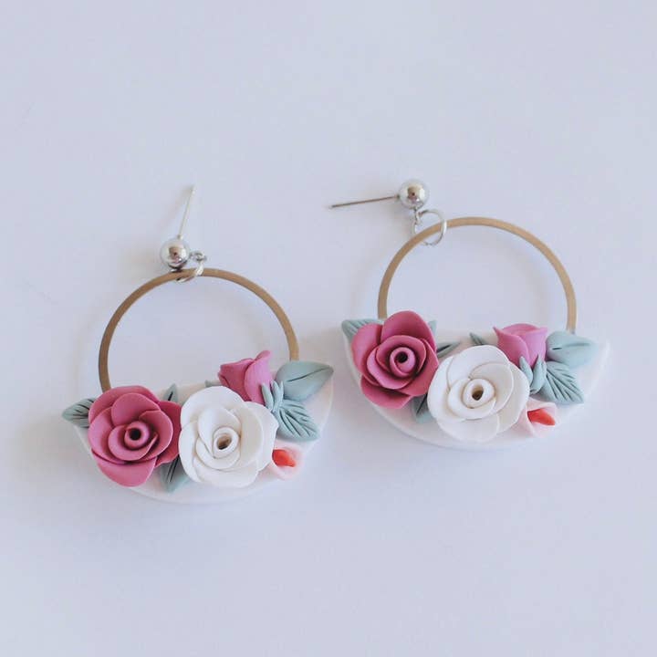 Boho Floral creolen oorbellen van klei | oorbellen van polymerklei | hoepel voor wholesale door PERNAZ JEWEL