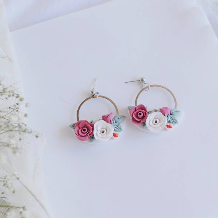 Créoles Boho Floral en argile | Boucles d'oreilles en argile polymère | Créoles pour la vente par PERNAZ JEWEL