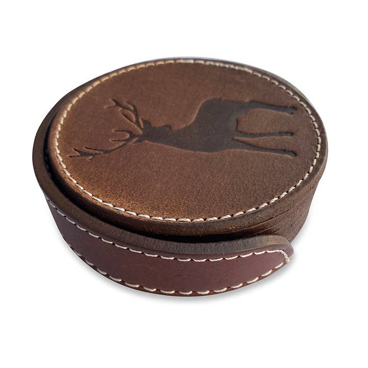 LEATHER by beth – Engroshandel Bordskånere – LEATHER by beth JAGT-coasters/ølbrikker-sæt i brun læder (ko