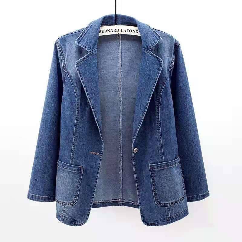Bleu 8855# Veste en jean bleu simple pour femmes avec effet 3D en vente sur Faire0