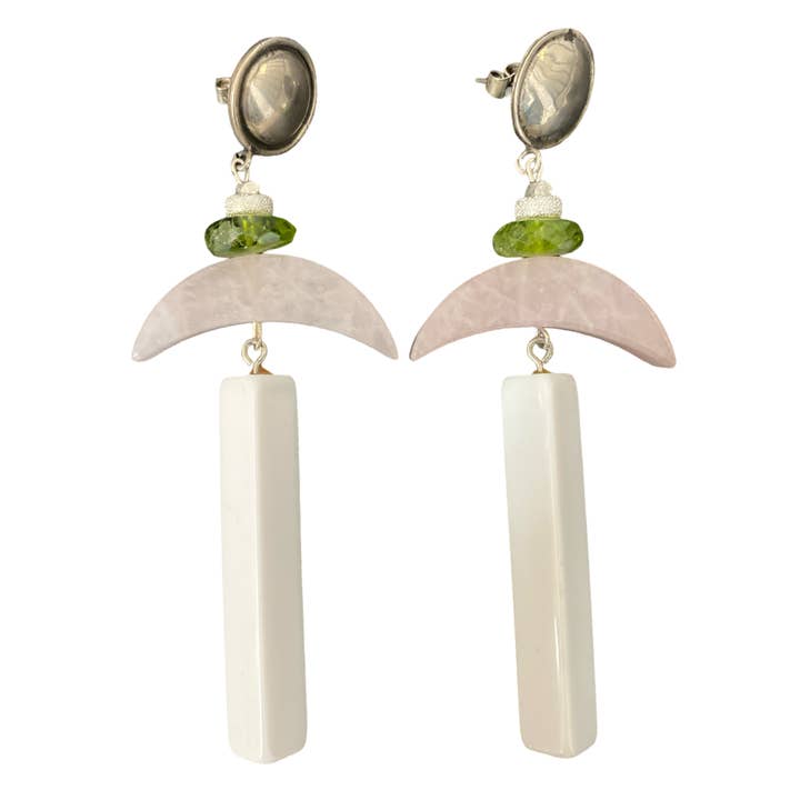 Rose quartz white earrings for wholesale by Honey Rose & K Jewelry