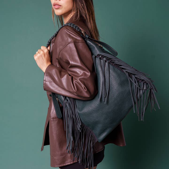 Jen & Co. - Wholesale Shoulder Bag - Women's - M2350 Sav Distressed Hobo w/ Fringe Detail