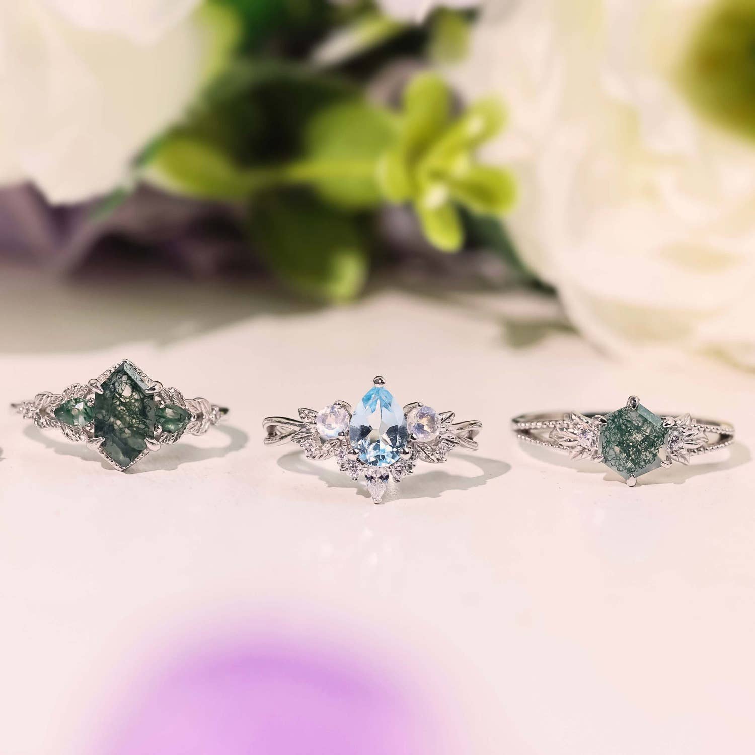 Azura Jewelry - Vente Anneau/bague à empiler - Bague en agate Gardenia Moss 10