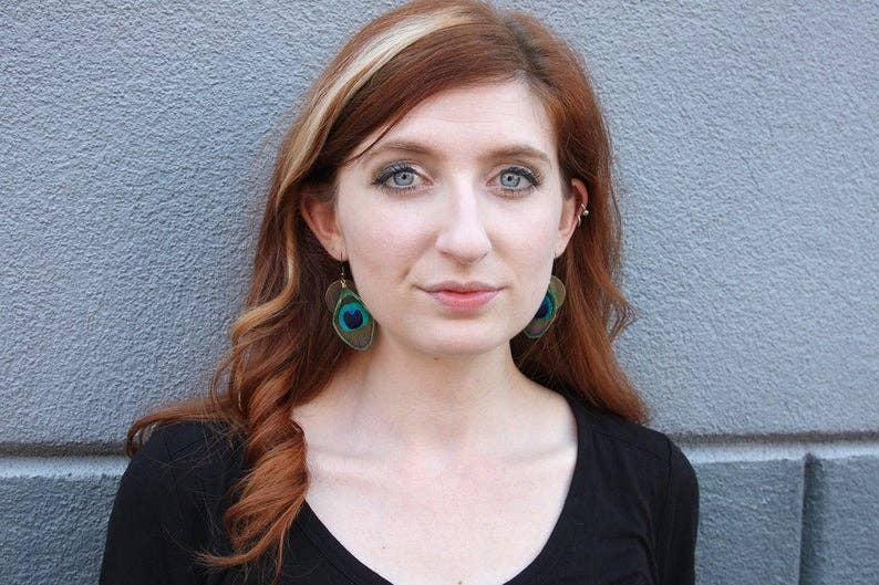 daniAWESOME - Wholesale Dangle Earrings - Brass Coin and Peacock Feather Earrings1