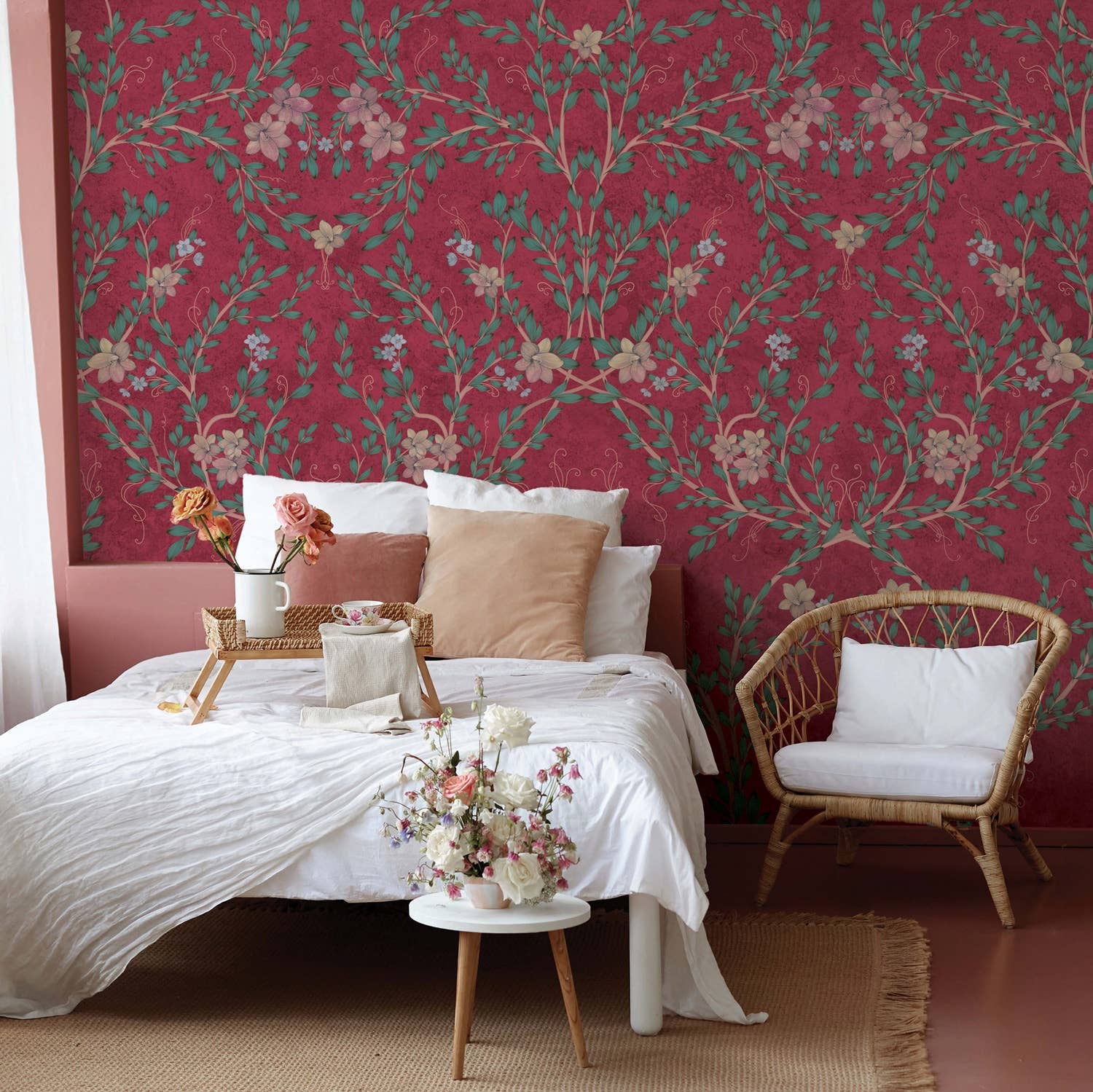 GK Home Decor – wholesale Wallpaper – Vintage Branches Soft Blue Blooms Pattern Wallpaper Mural4