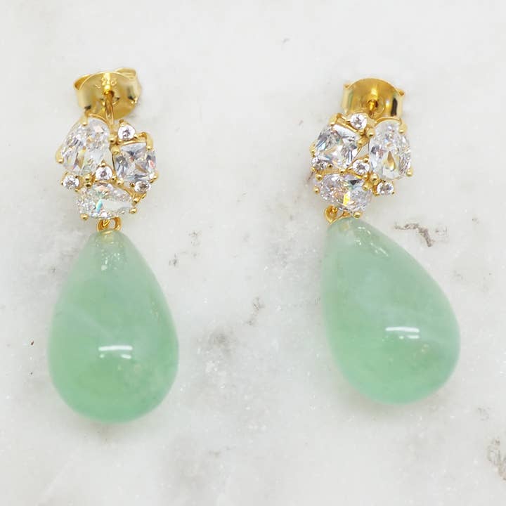 Chiara - örhängen för kvinnor i 925 silver med gröna fluoritdroppar för wholesale av NIIKI PARIS