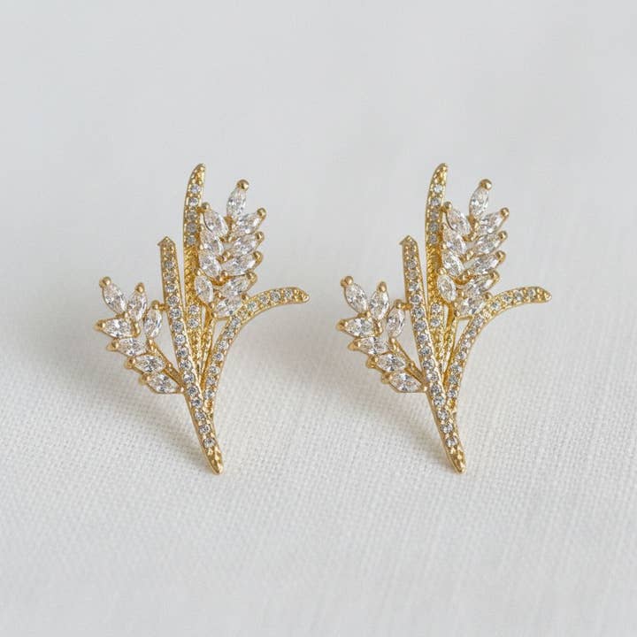 Ellemadera - Wholesale Stud/Post Earrings - Artful Vintage Wheat Design Gemstone Earrings
