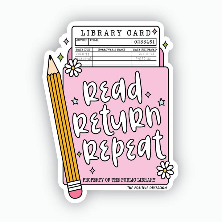Pink Library Card Vinyl Sticker, Book Love Gift, For Reader for wholesale by Purple Ink Paperie