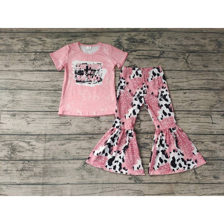 Aier Wholesale - Wholesale Top & Pant Set - Kids - Baby girls Cow Print Pink Western bell pants clothes sets
