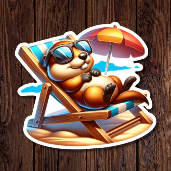 Groundhog In Beach Chair Sticker for wholesale by Roxanne Johnston Designs