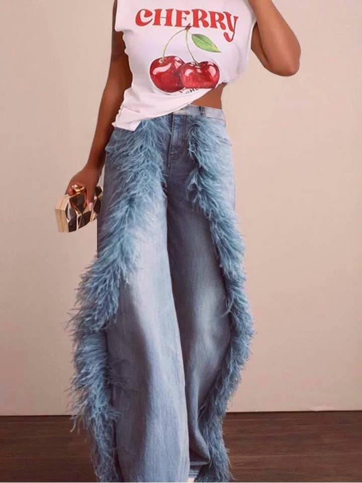 Western stylish tassel raw edge straight jeans for wholesale by HIDDENBRAND